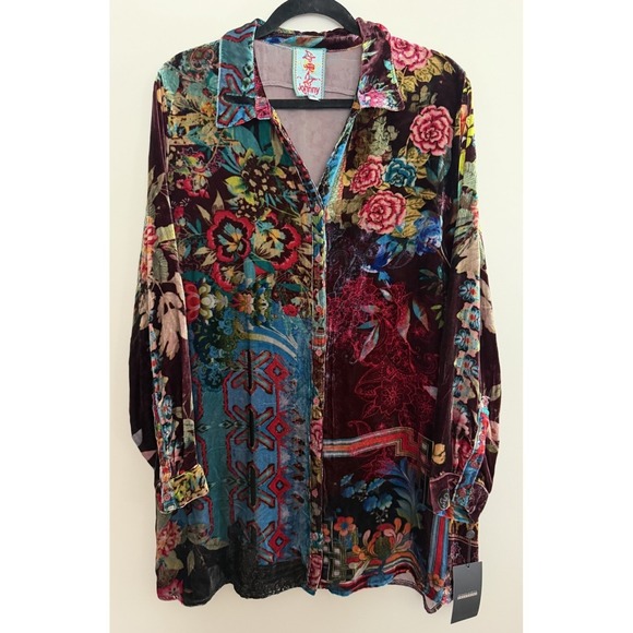 Johnny Was Tops - Johnny Was Grace Tessa Velvet Patchwork Boho Tunic Women's Size Large
